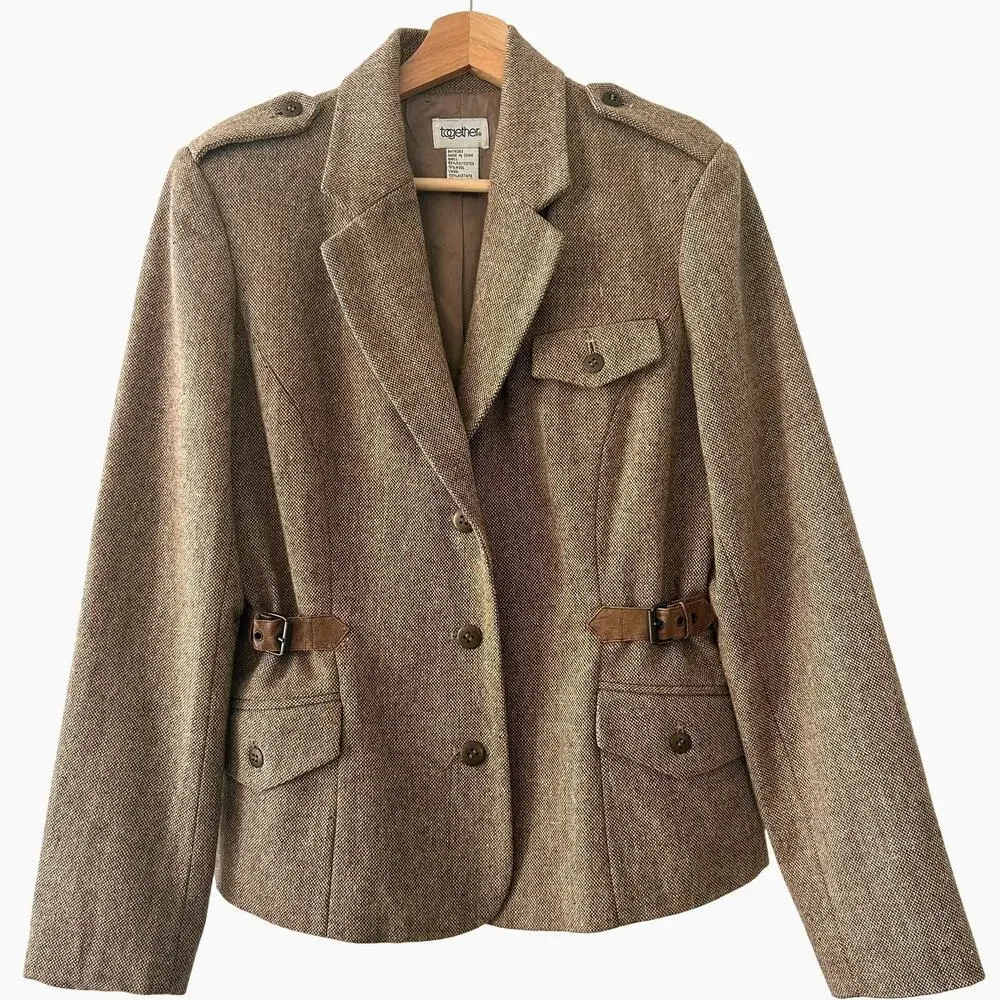 Brown Tweed Equestrian RL Style Jacket by Together Women's Size 10 Vintage - Picture 2 of 10